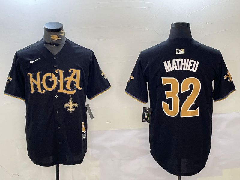 Men New Orleans Saints 32 Mathieu Black Joint Name 2024 Nike Limited NFL Jersey style 3